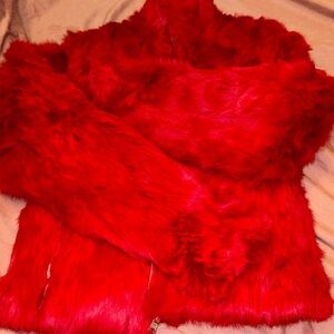Vibrant Red Fur Jacket